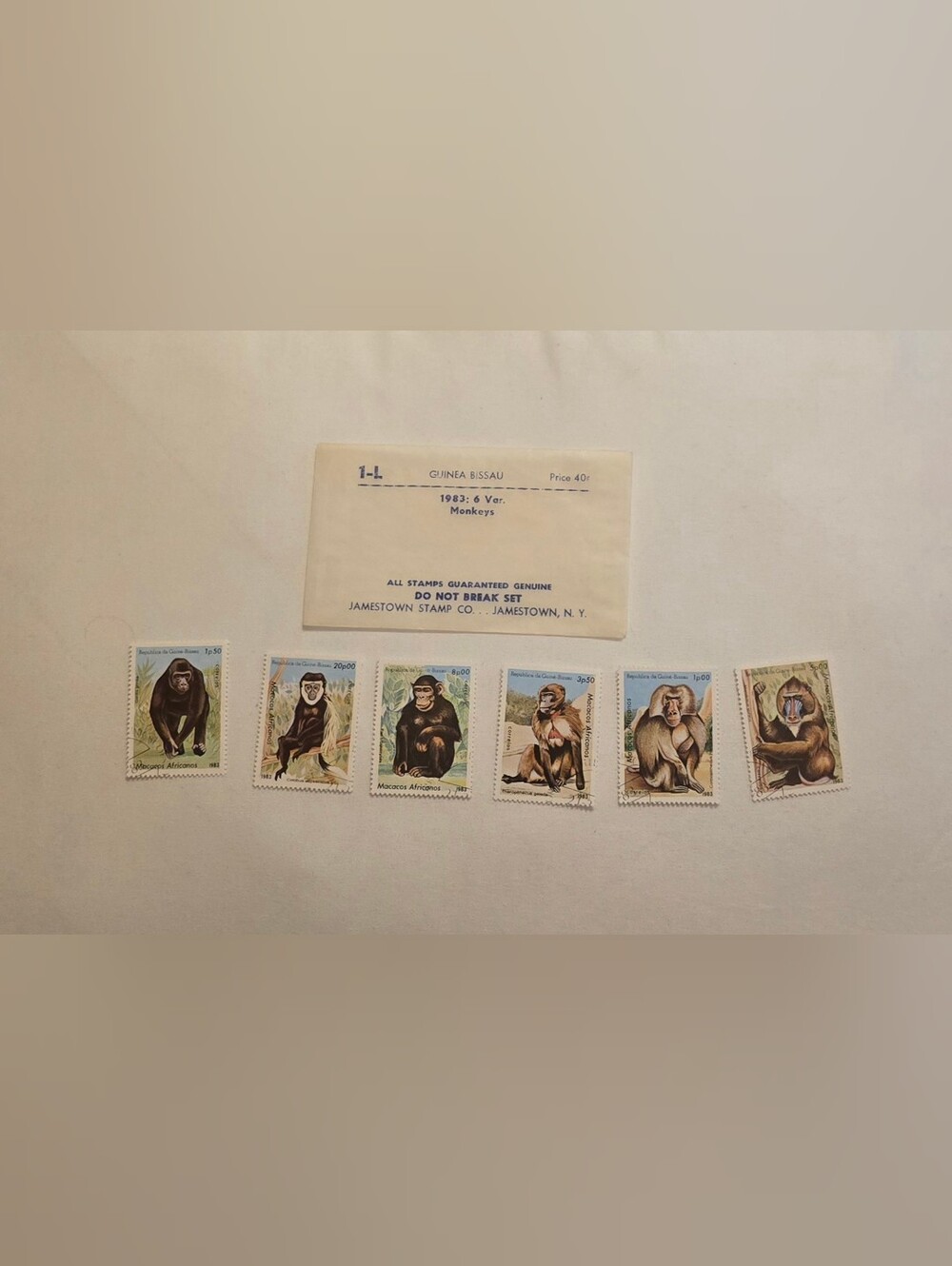 Six Vintage 1983 "Macacos Africanos" (African Monkeys) Postage Stamps